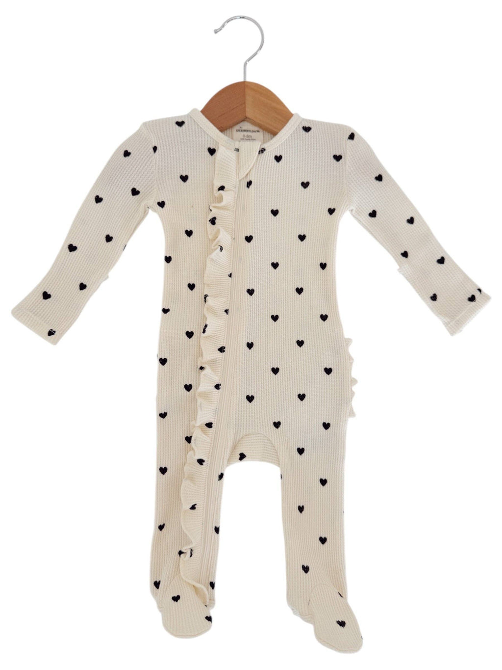 Waffle Ruffle Footie - Black Heart