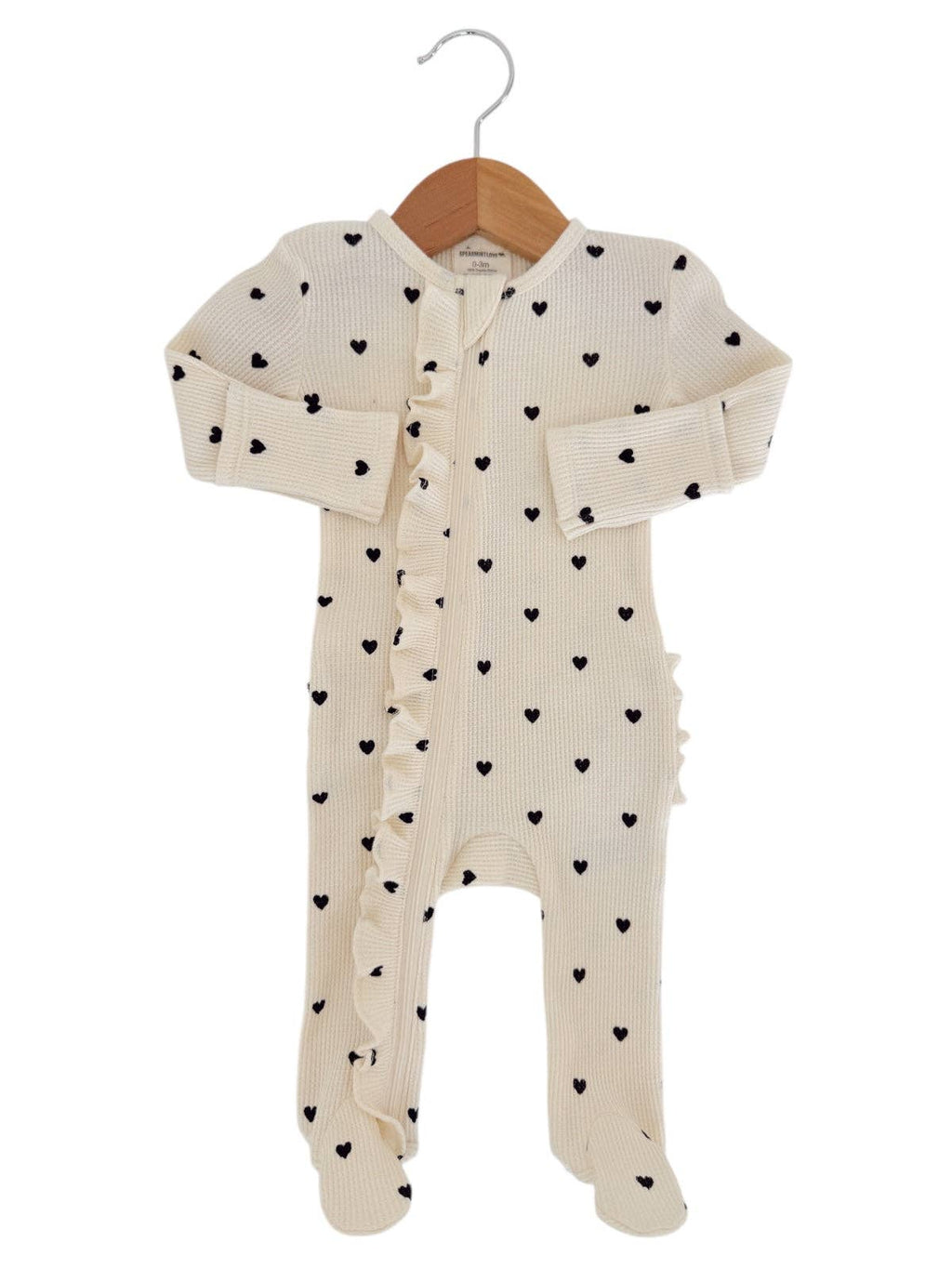 Waffle Ruffle Footie - Black Heart