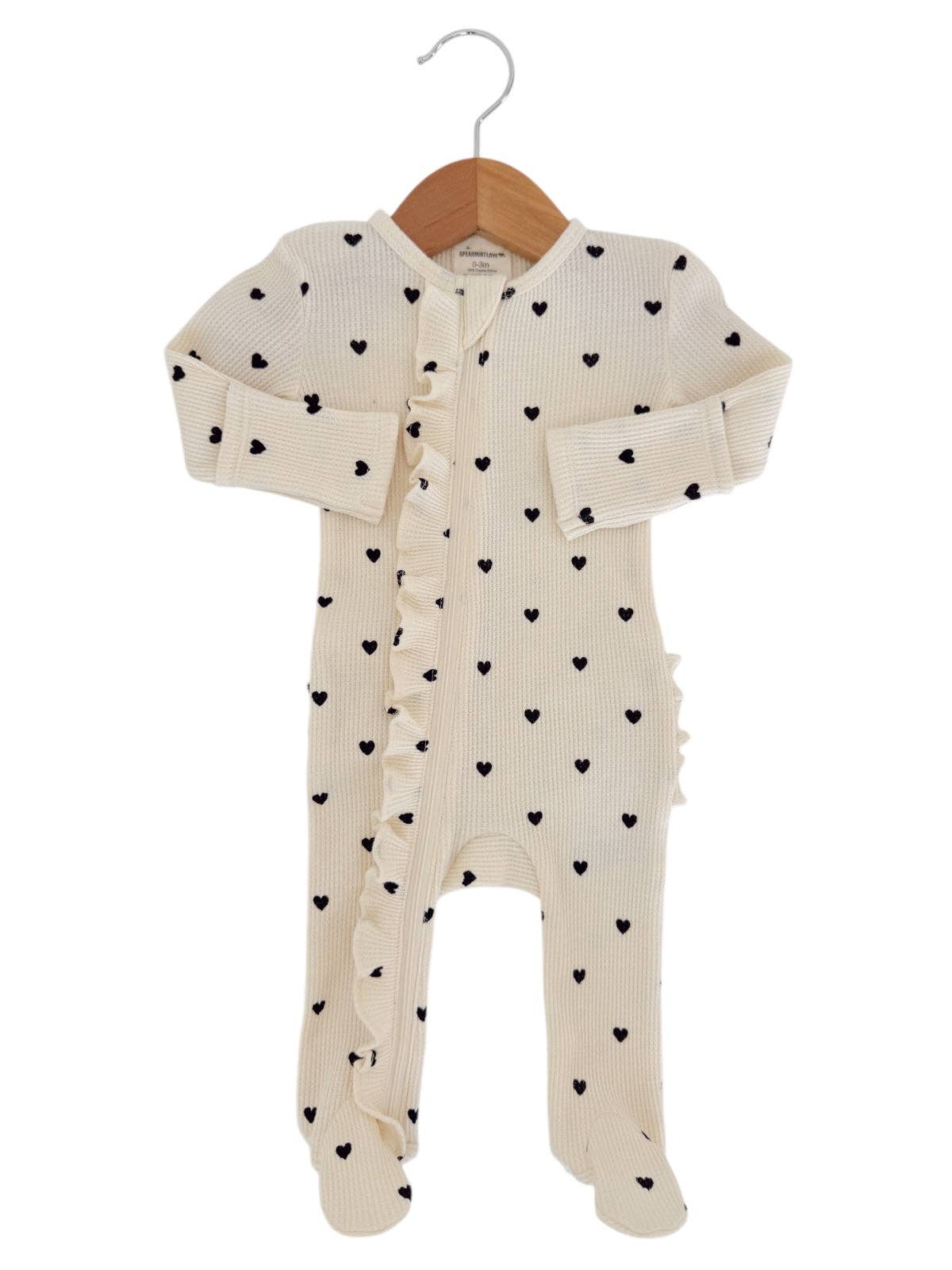 Waffle Ruffle Footie - Black Heart